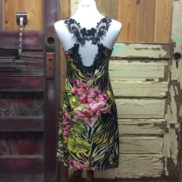 Tropical Lace Back Slip Dress - Picture 2 of 4
